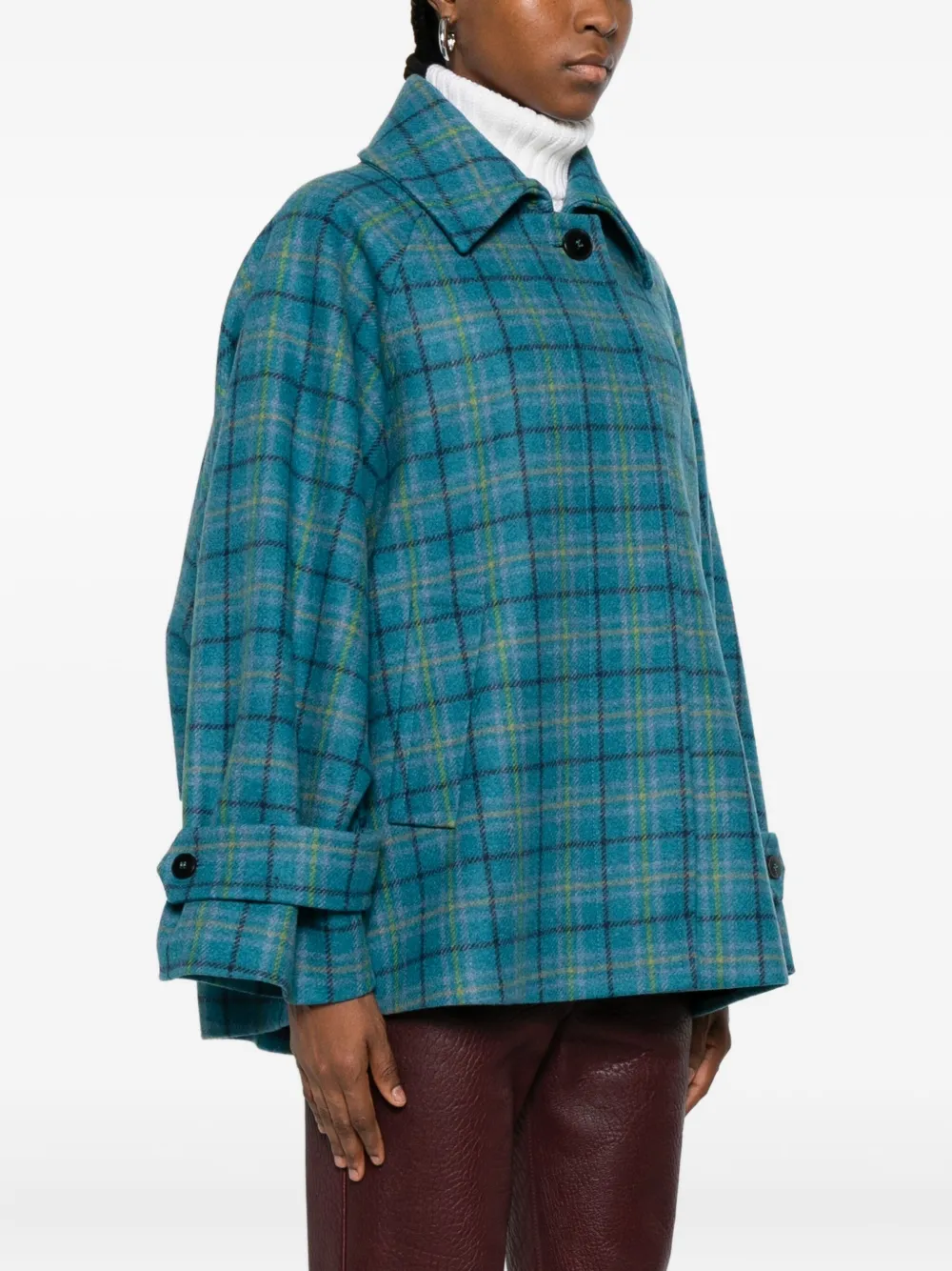 Alberto Biani Checked Button-up Coat In Blue