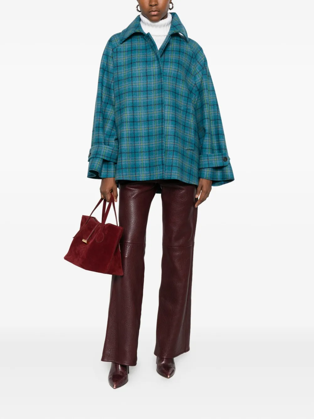 Alberto Biani Checked Button-up Coat In Blue