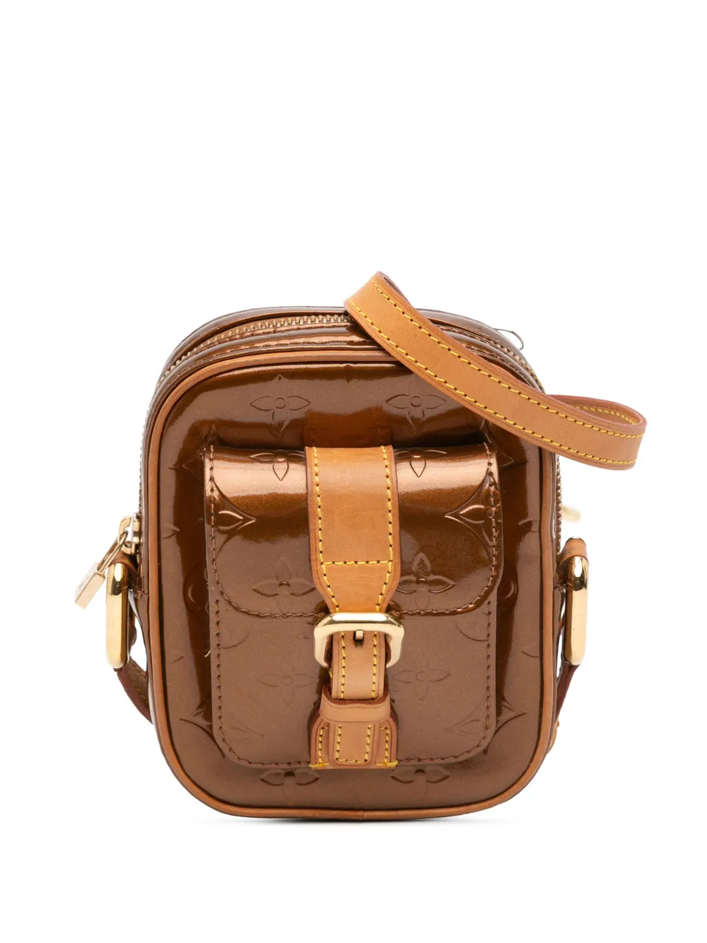 Pre-owned Louis Vuitton 2000 Monogram Vernis Christie Pm Crossbody Bag In Brown