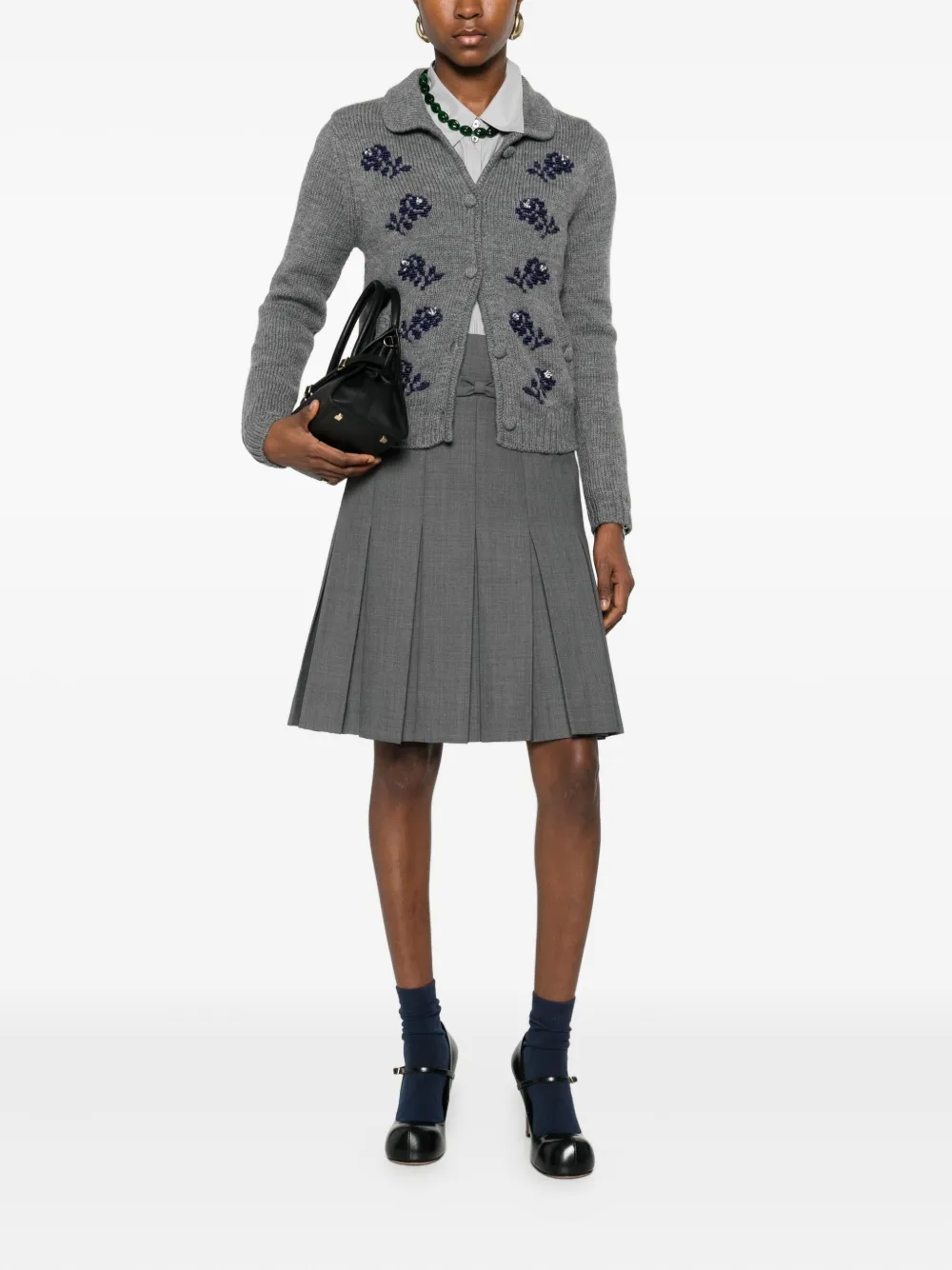 Shushu-tong Floral-appliqué Cardigan In Gray