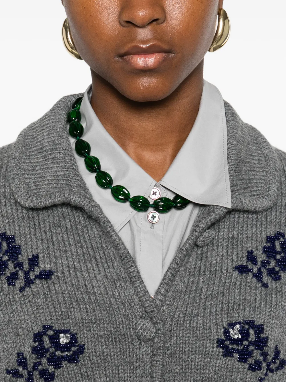 Shushu-tong Floral-appliqué Cardigan In Gray