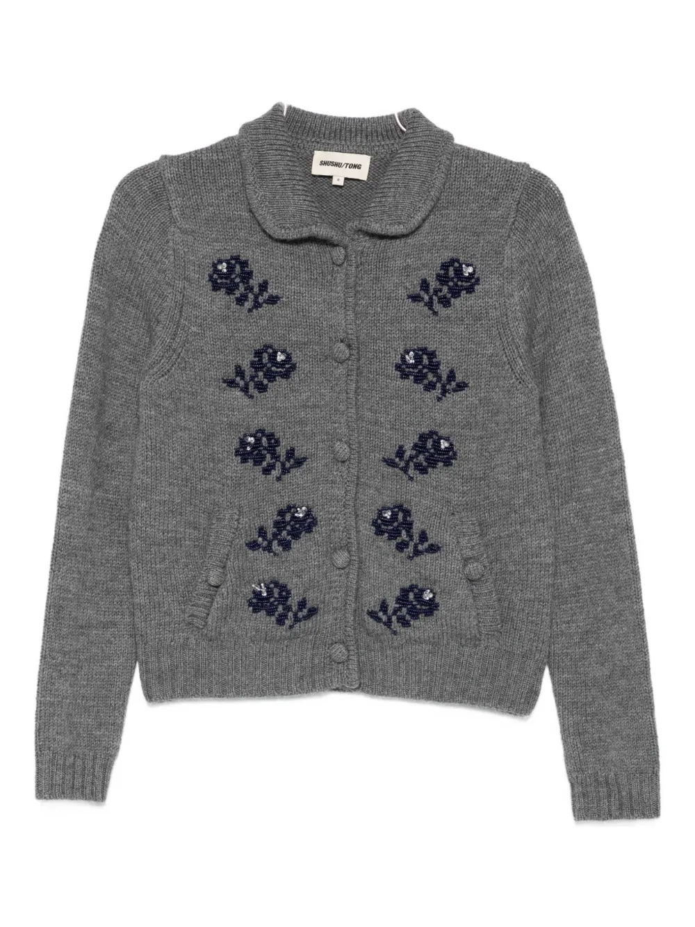 Shushu-tong Floral-appliqué Cardigan In Gray