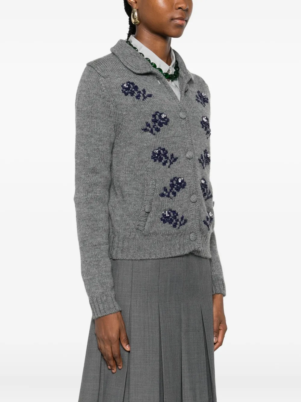 Shushu-tong Floral-appliqué Cardigan In Gray