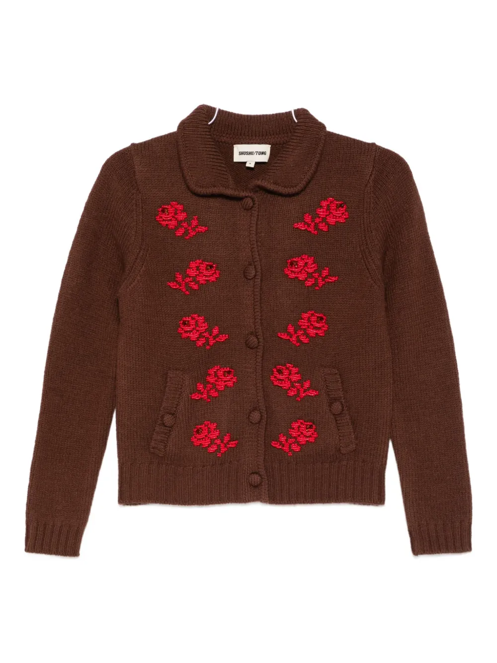Shushu-tong Floral-embroidered Cardigan In Brown