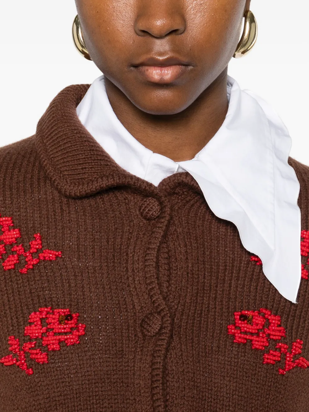 Shushu-tong Floral-embroidered Cardigan In Brown