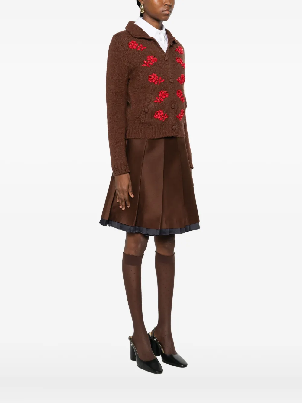 Shushu-tong Floral-embroidered Cardigan In Brown