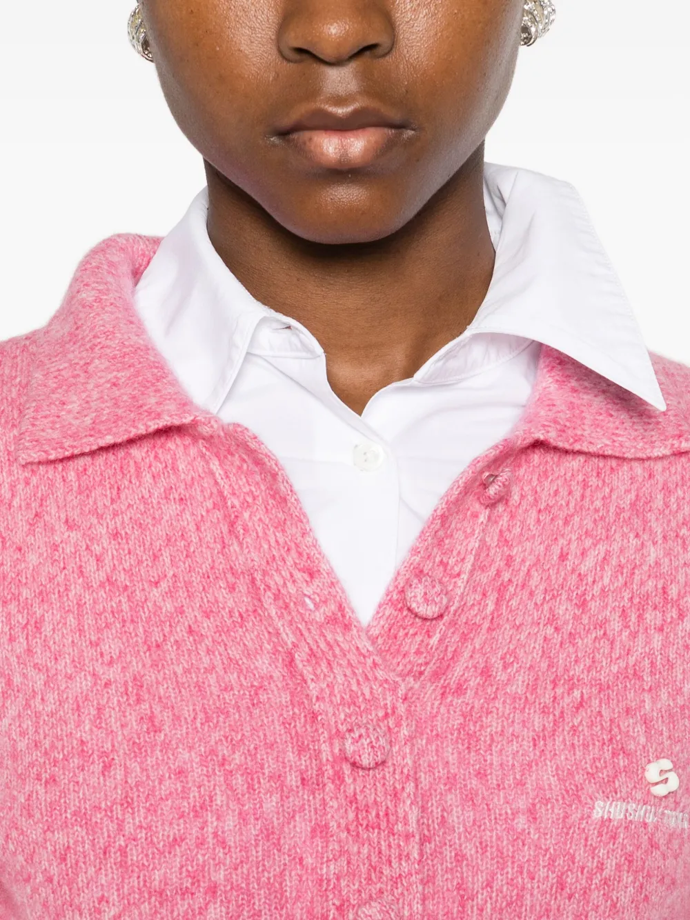 Shushu-tong Polo-collar Cardigan In Pink