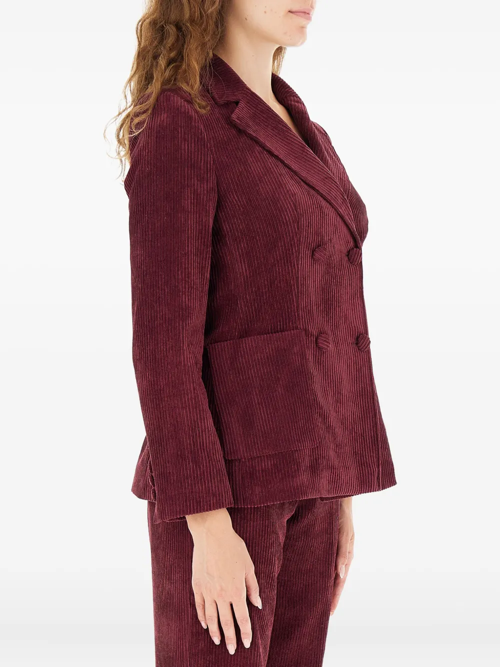 Kocca Aphelia Double-breasted Corduroy Blazer In Burgundy