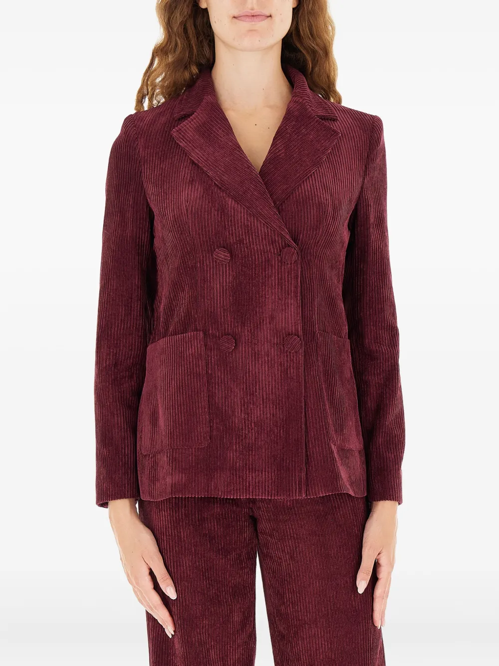 Kocca Aphelia Double-breasted Corduroy Blazer In Burgundy