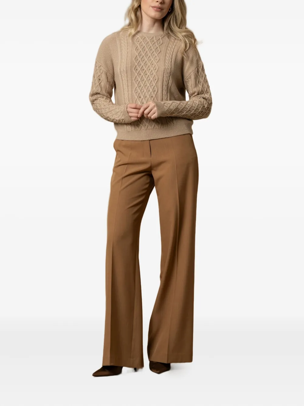 Kocca Emiliana Cable-knit Embellished Sweater In Brown