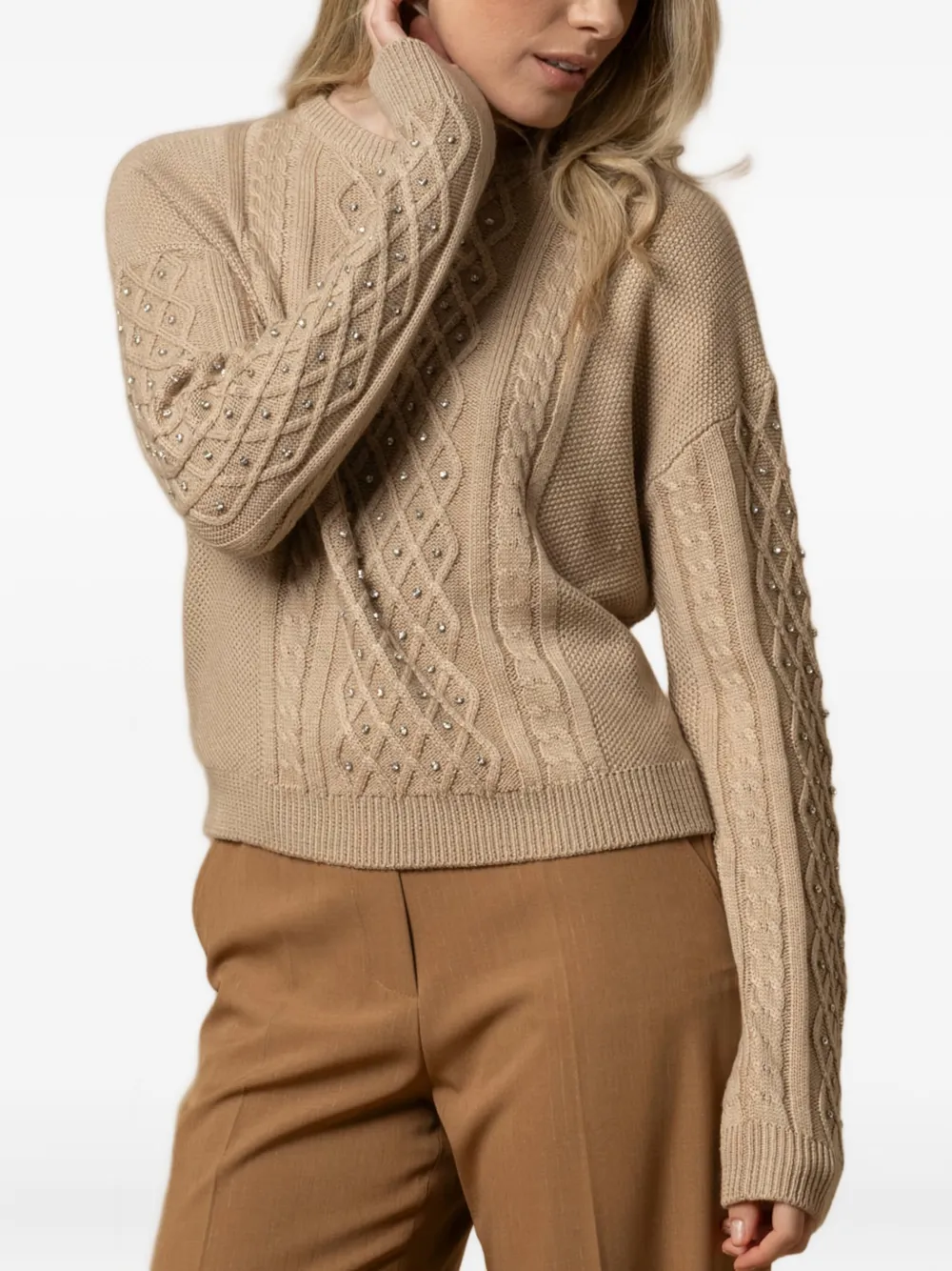 Kocca Emiliana Cable-knit Embellished Sweater In Brown