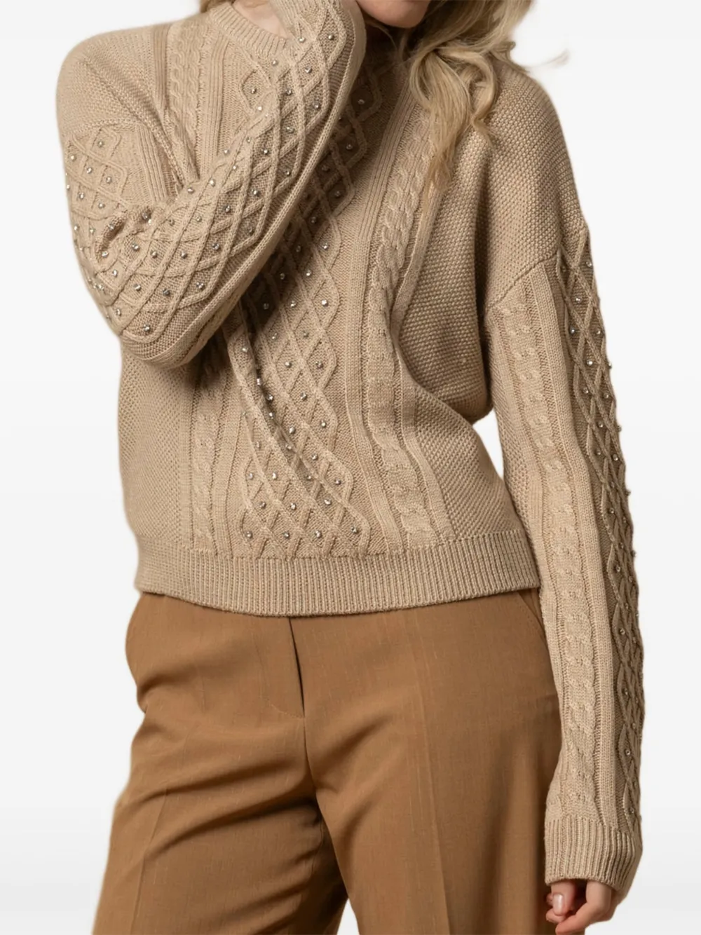 Kocca Emiliana kabelgebreide verfraaide trui Beige