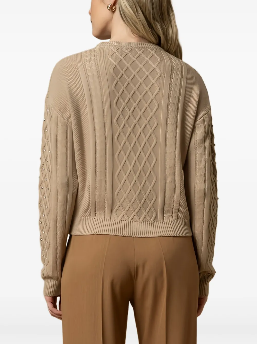 Kocca Emiliana kabelgebreide verfraaide trui Beige