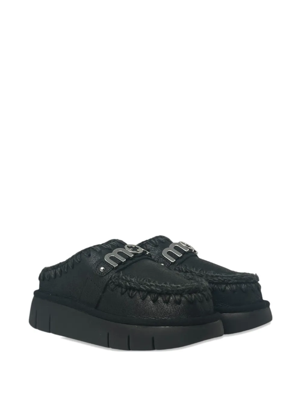 Mou Bounce Leather Mules In Black