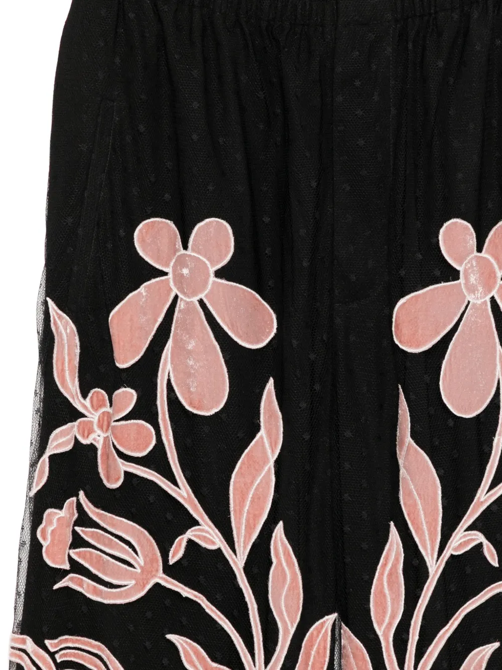Biyan Broek met geborduurde bloemen Zwart