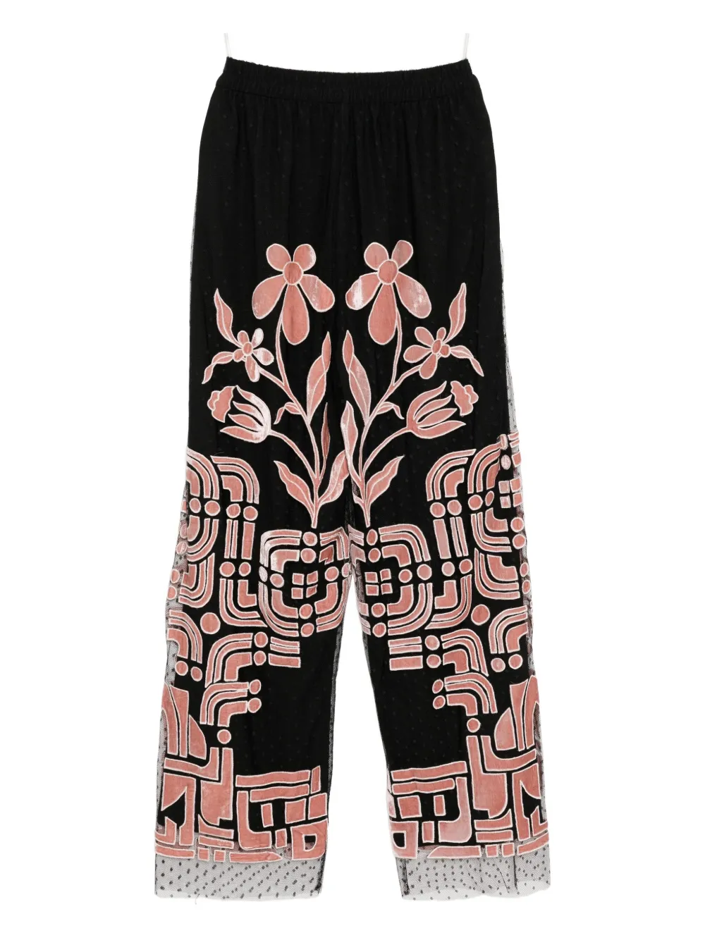 Biyan Broek met geborduurde bloemen - Zwart