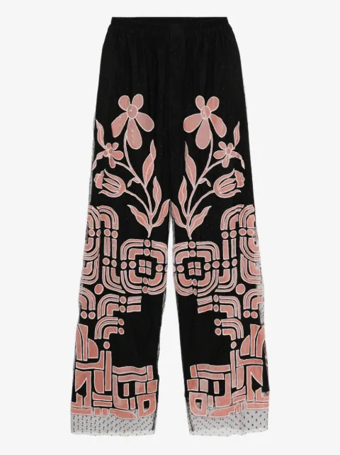 Biyan floral-embroidered trousers