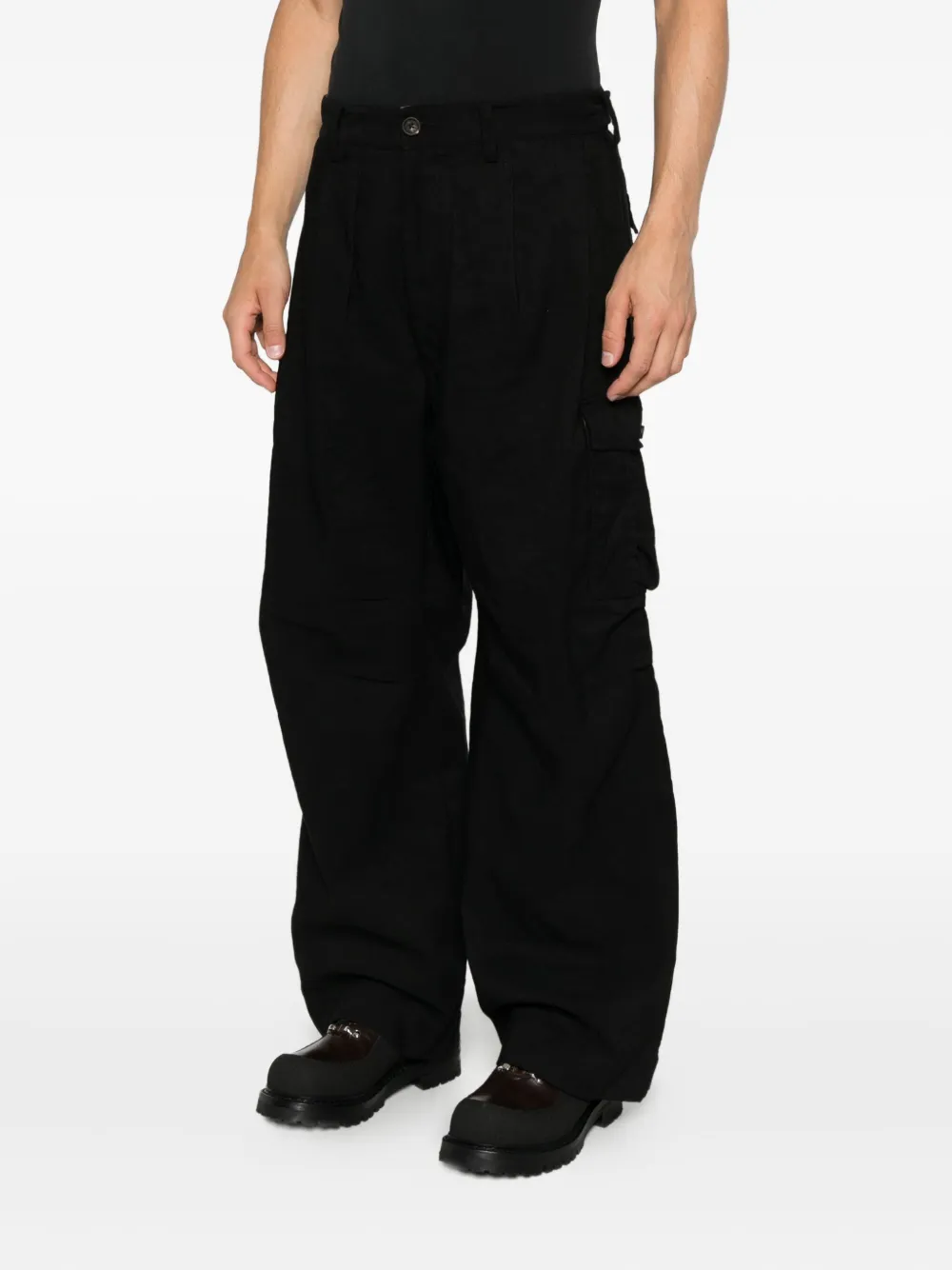 Ziggy Chen Geplooide cargo broek Zwart