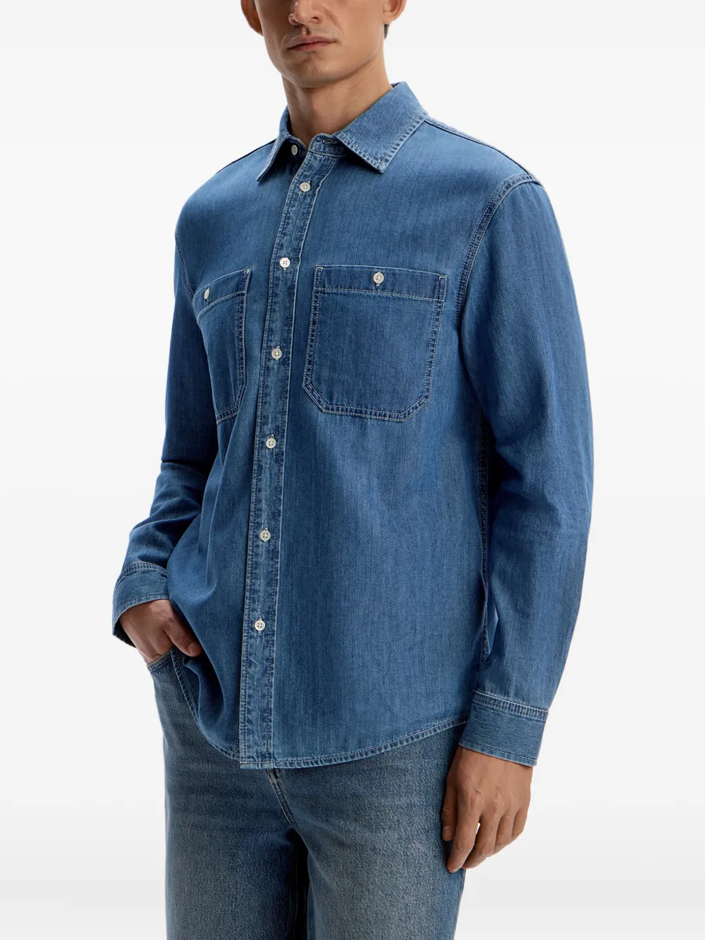 12 STOREEZ Pocket lichtgewicht denim overhemd Blauw