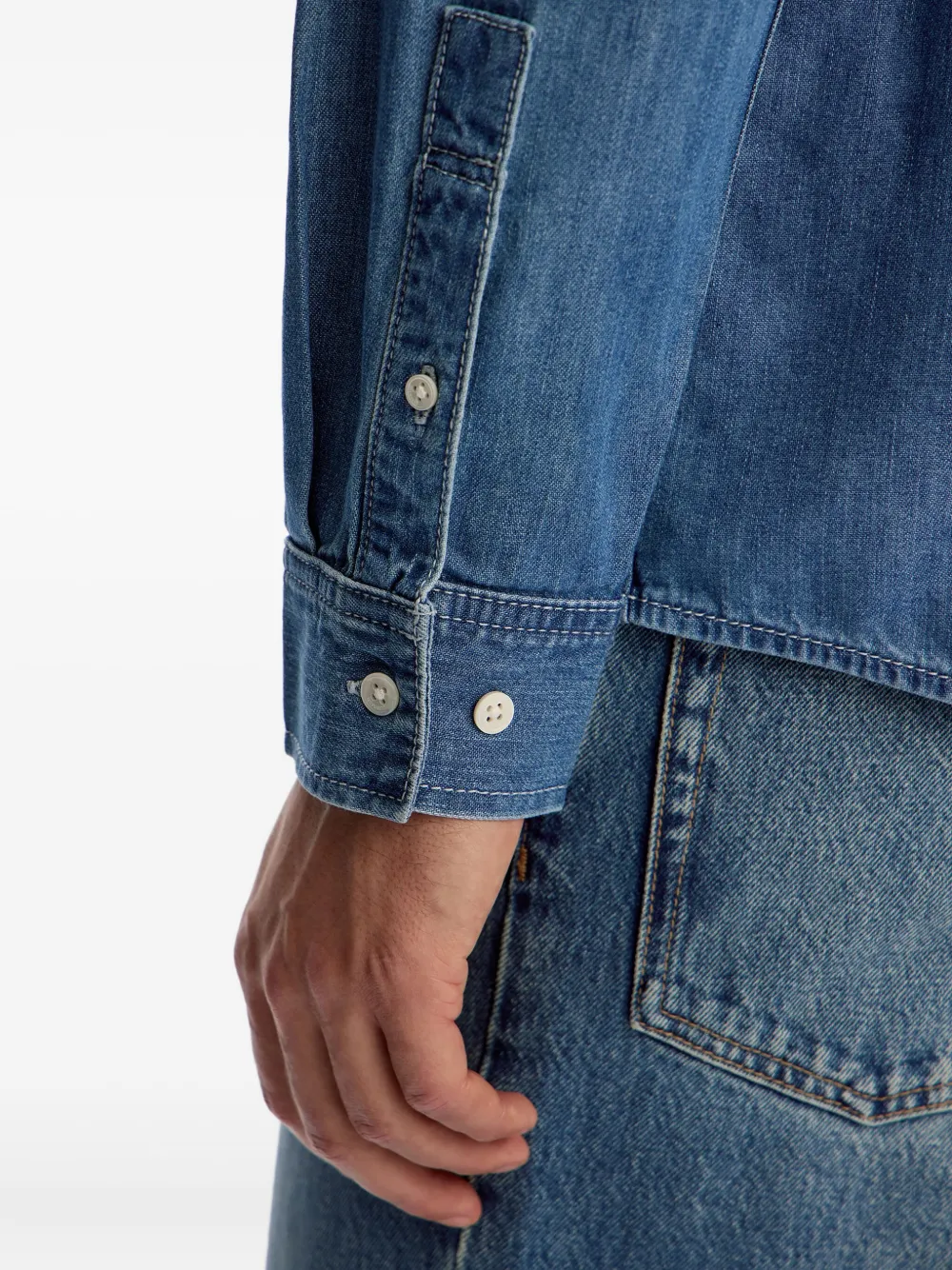 12 STOREEZ Pocket lichtgewicht denim overhemd Blauw