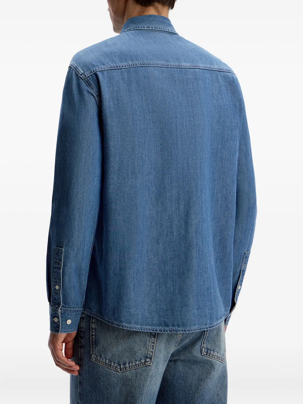 12 STOREEZ Pocket lichtgewicht denim overhemd Blauw