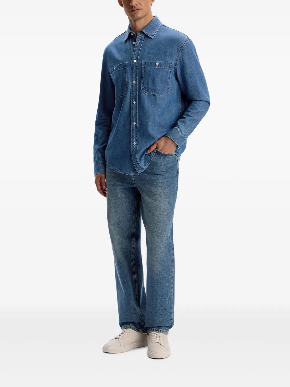 12 STOREEZ Pocket lichtgewicht denim overhemd - Blauw
