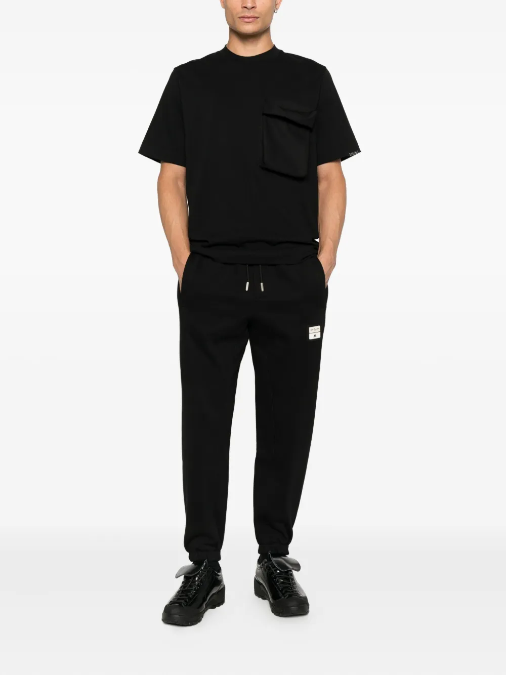 YES LONDON Trainingsbroek met trekkoordtaille en logopatch - Zwart