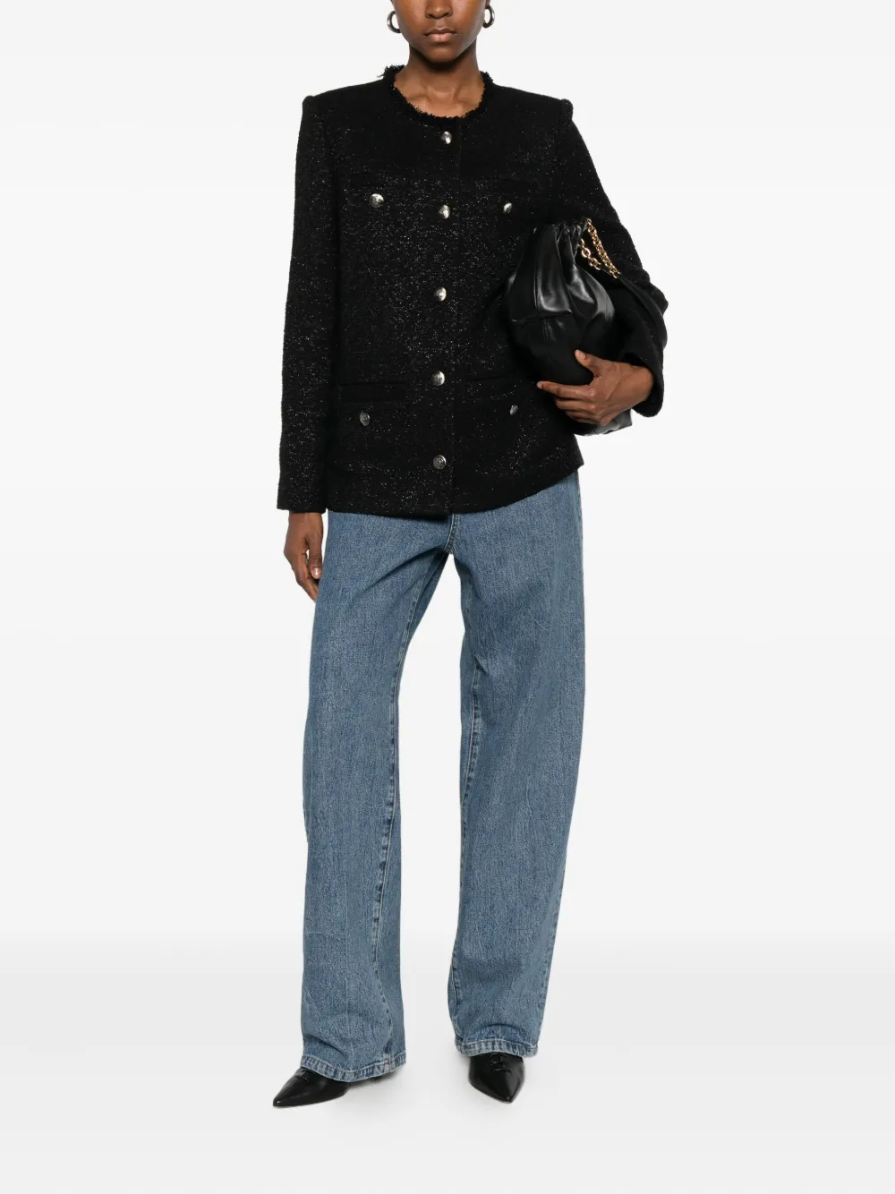 Iro Textured Blazer With Frayed Trim And Pockets In Black