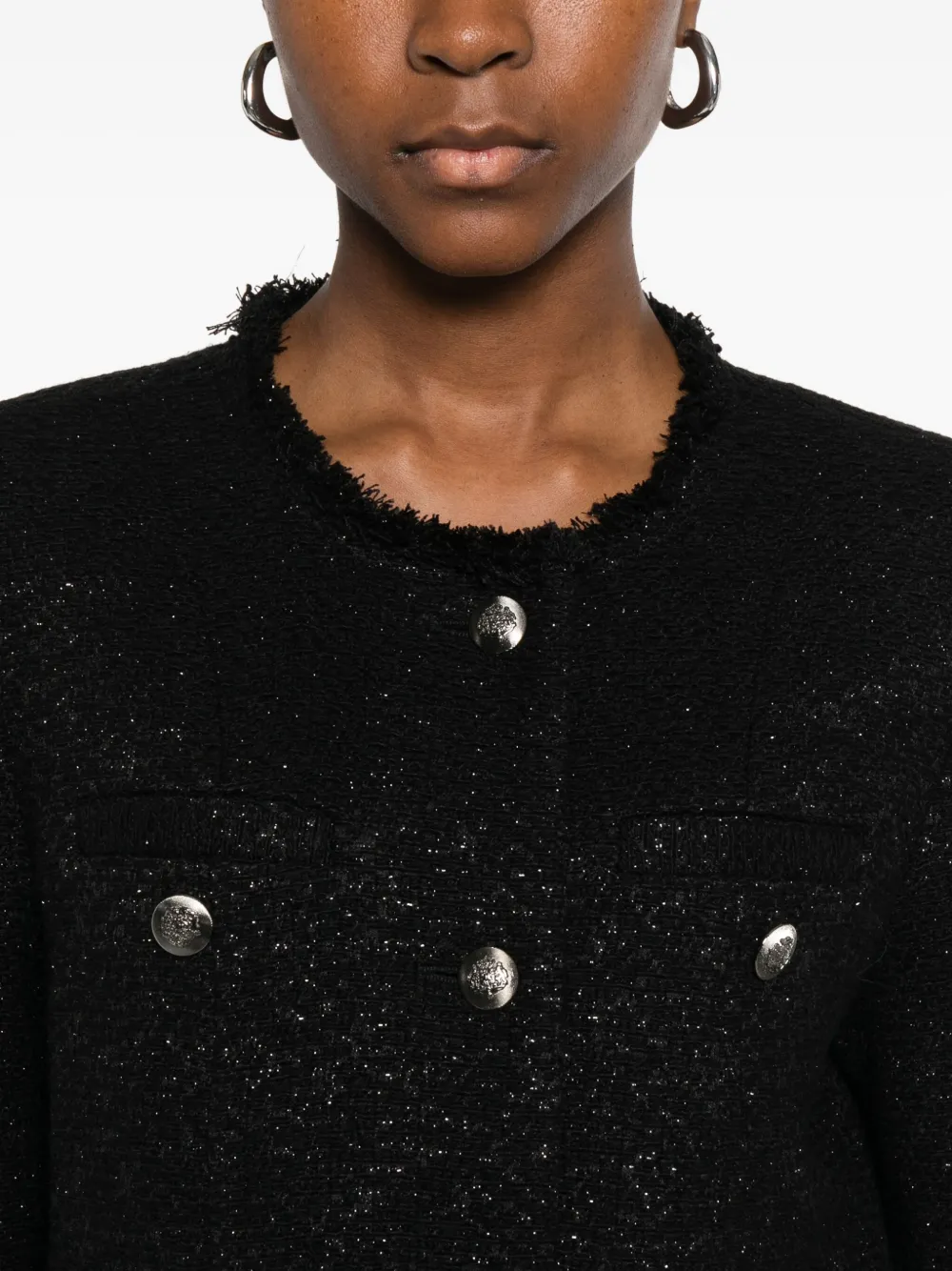 Iro Textured Blazer With Frayed Trim And Pockets In Black