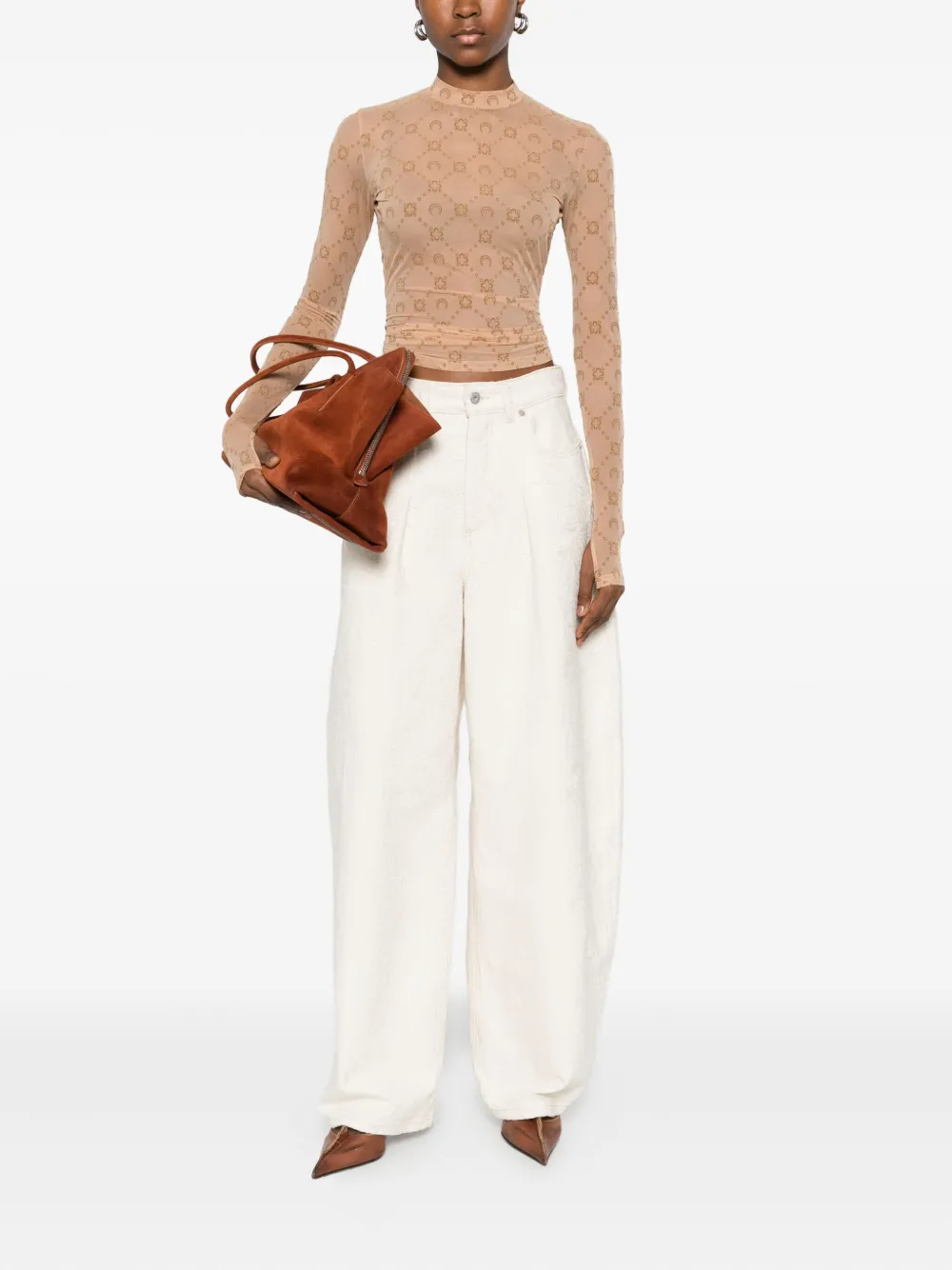 Marine Serre Mesh top met maanpatroon Beige