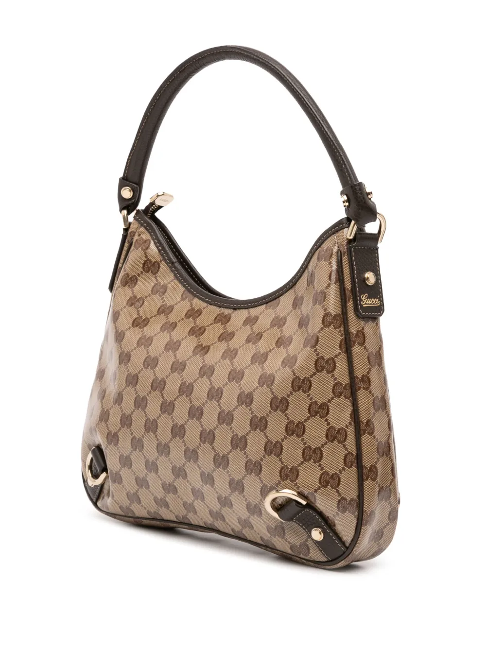 Pre-owned Gucci 2016-2025 Gg Crystal Abbey D Ring Shoulder Bag In Brown