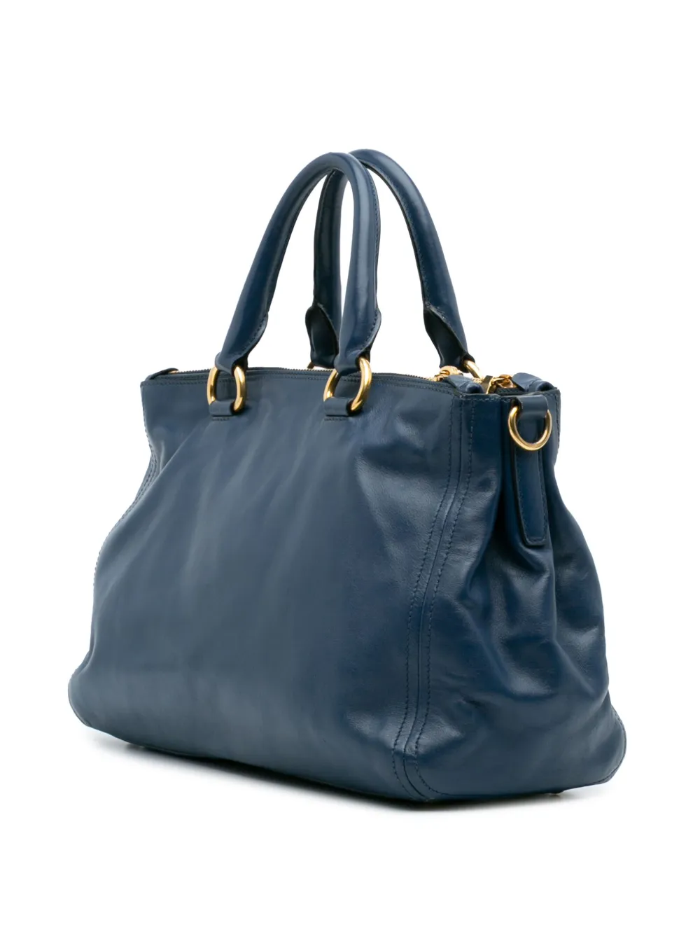 Pre-owned Prada 2013-2024 Soft Calf Double Zip Satchel In Blue