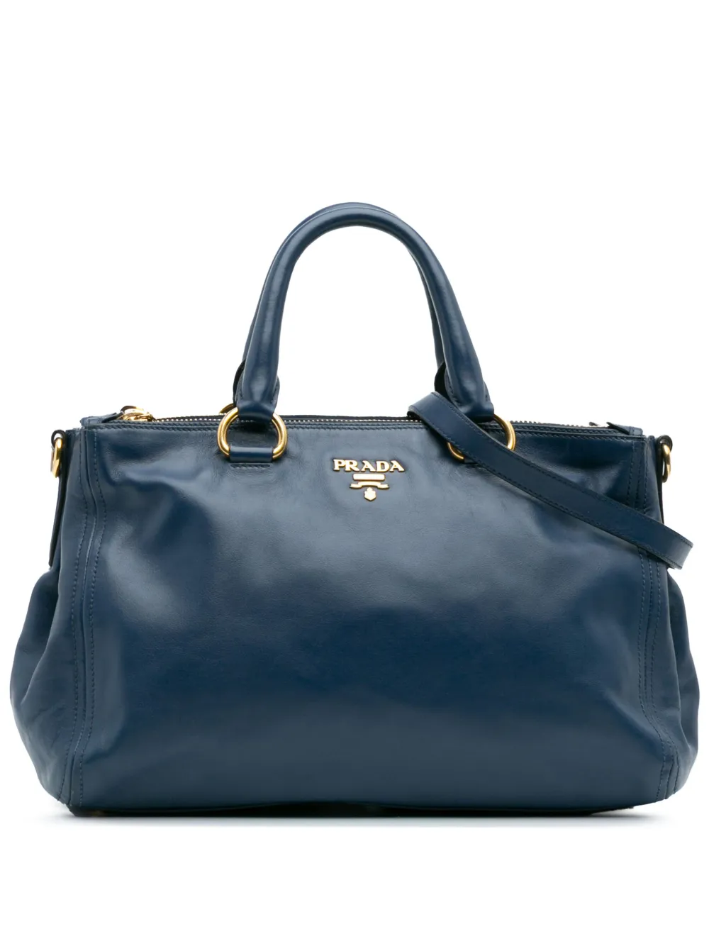 Pre-owned Prada 2013-2024 Soft Calf Double Zip Satchel In Blue