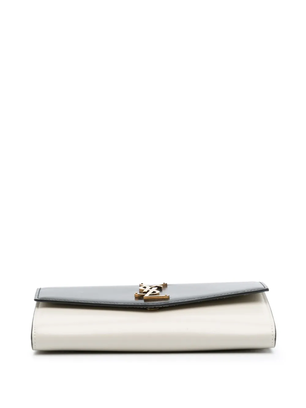 Pre-owned Saint Laurent 2021 Bicolor Calfskin Uptown Chain Wallet Crossbody Bag In Black