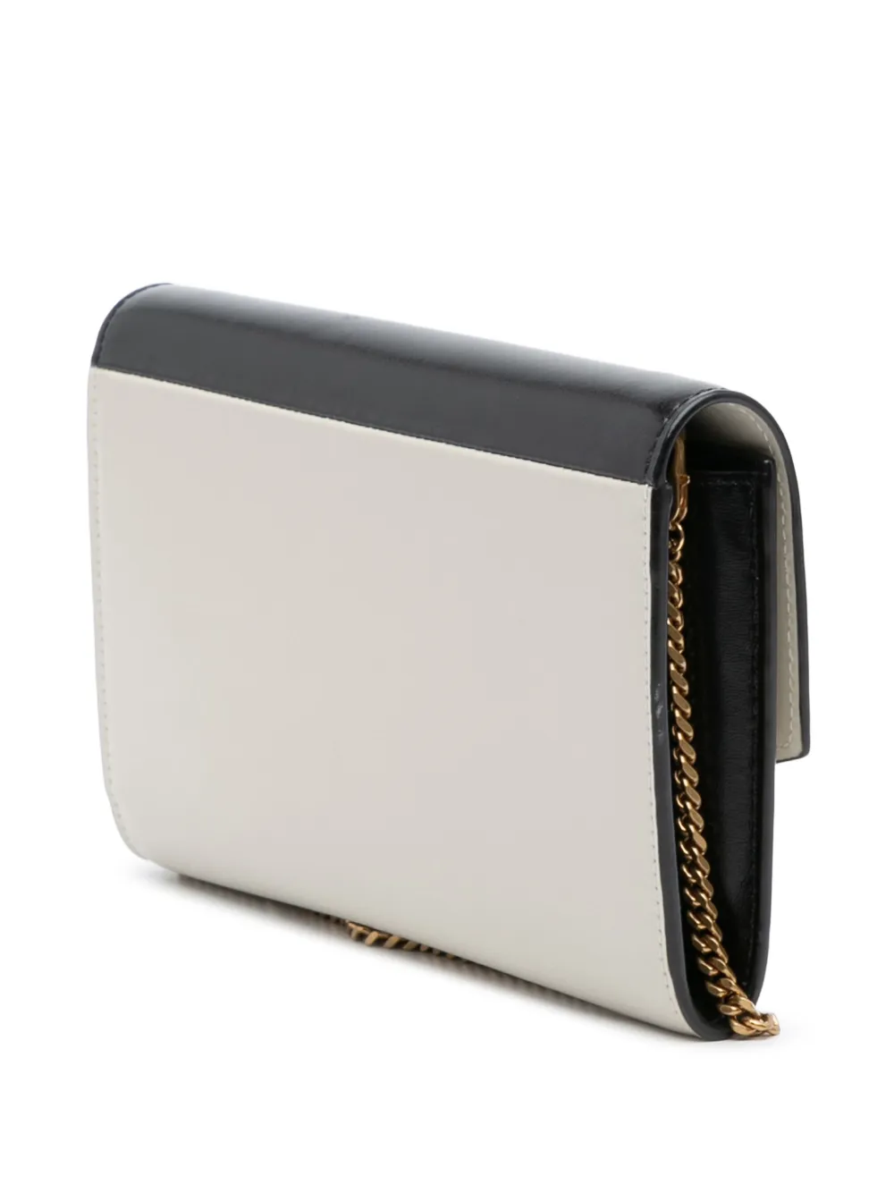 Pre-owned Saint Laurent 2021 Bicolor Calfskin Uptown Chain Wallet Crossbody Bag In Black