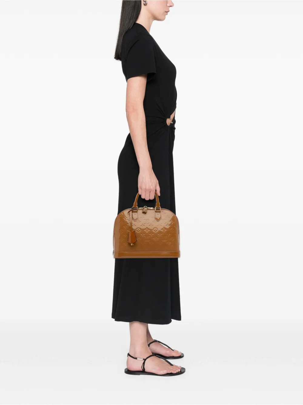 Pre-owned Louis Vuitton 2013 Monogram Vernis Alma Pm Handbag In Brown