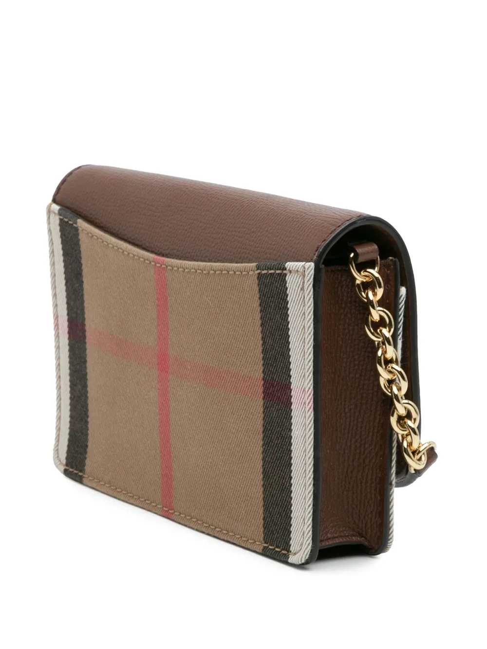 Pre-owned Burberry 2000-2017 House Check Canvas And Leather Hampshire Wallet On Chain Crossbody Bag In Brown