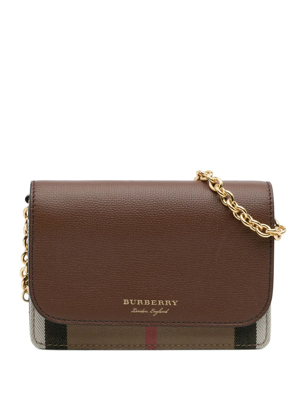 Pre-owned Burberry 2000-2017 House Check Canvas And Leather Hampshire Wallet On Chain Crossbody Bag In Brown