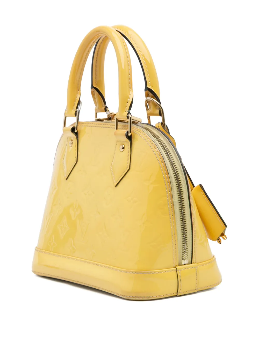 Pre-owned Louis Vuitton 2014 Monogram Vernis Alma Bb Satchel In Yellow