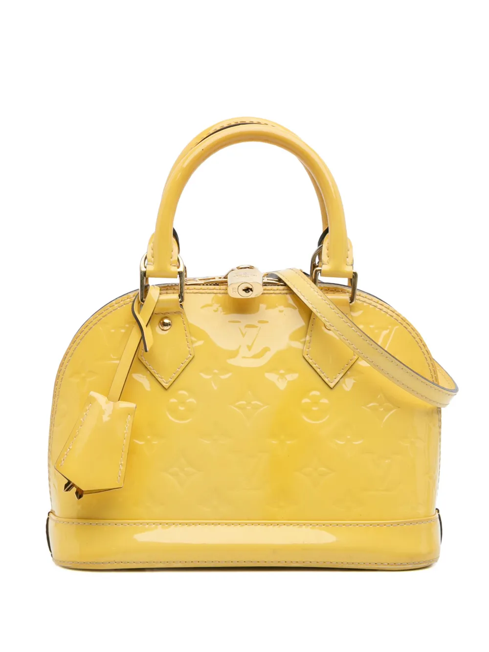 Pre-owned Louis Vuitton 2014 Monogram Vernis Alma Bb Satchel In Yellow