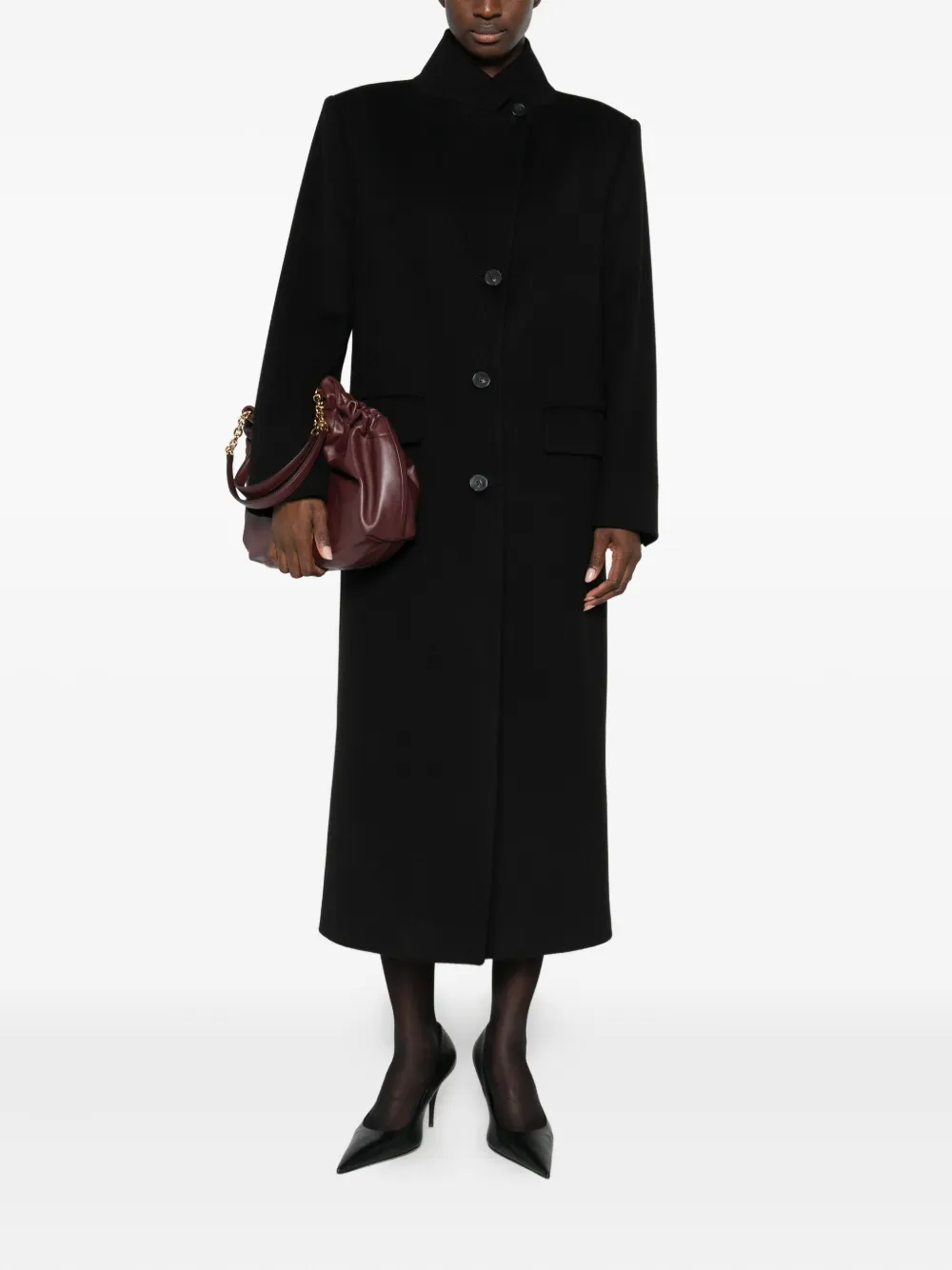 Alberto Biani High-neck Single-breasted Coat In Black