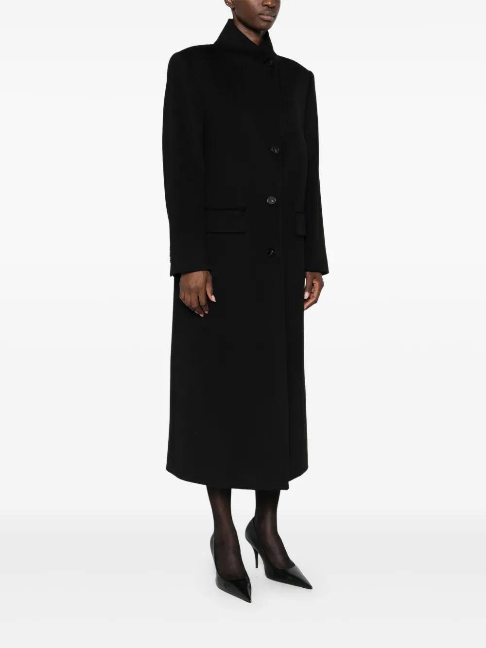 Alberto Biani Jas met enkele rij knopen en hoge hals Zwart