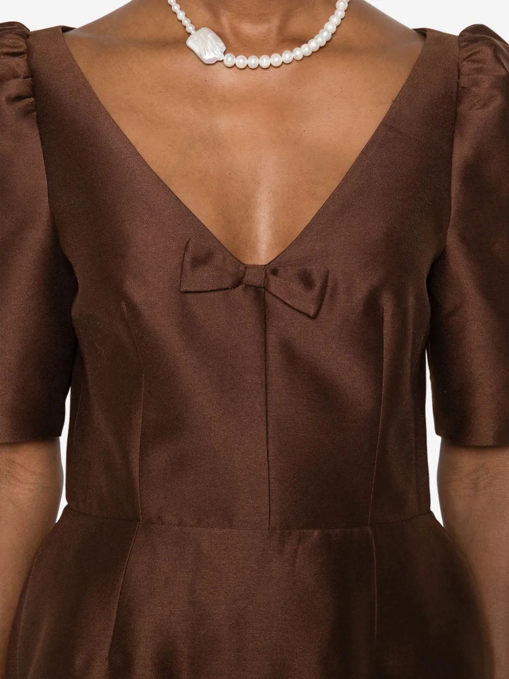 SHUSHU TONG Jurk met pofmouwen en strikdetail Bruin