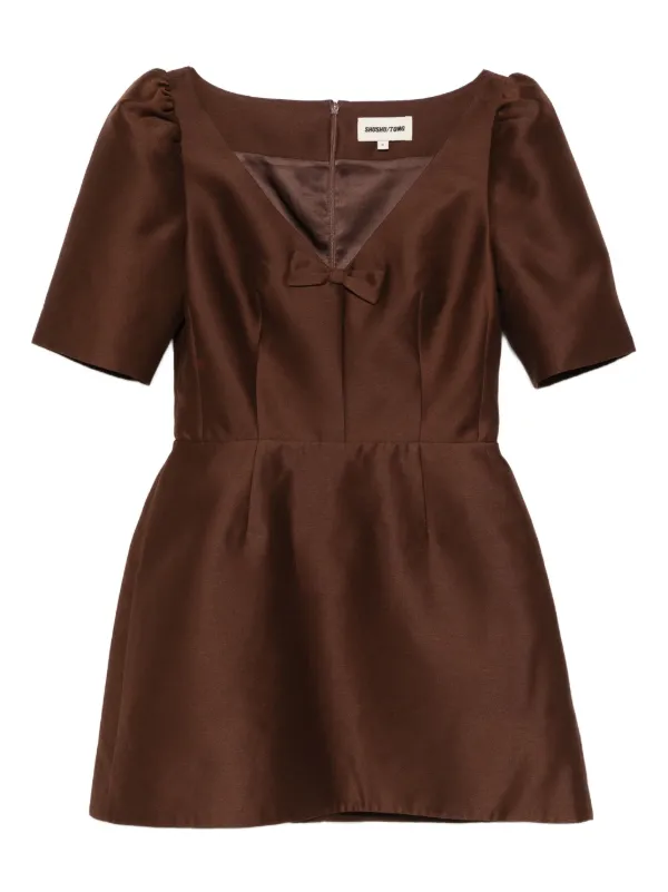 Shushu/Tong Bow-detailing Puff-sleeve Dress in Brown