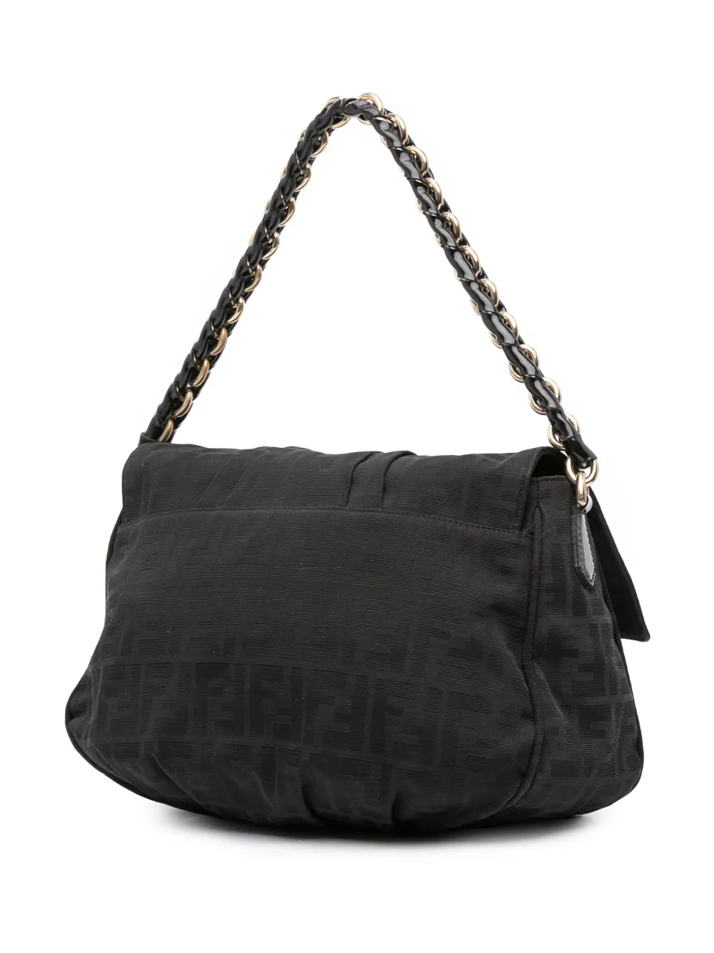 Pre-owned Fendi 2010-2025 Zucca Canvas Mia Flap Shoulder Bag In Black