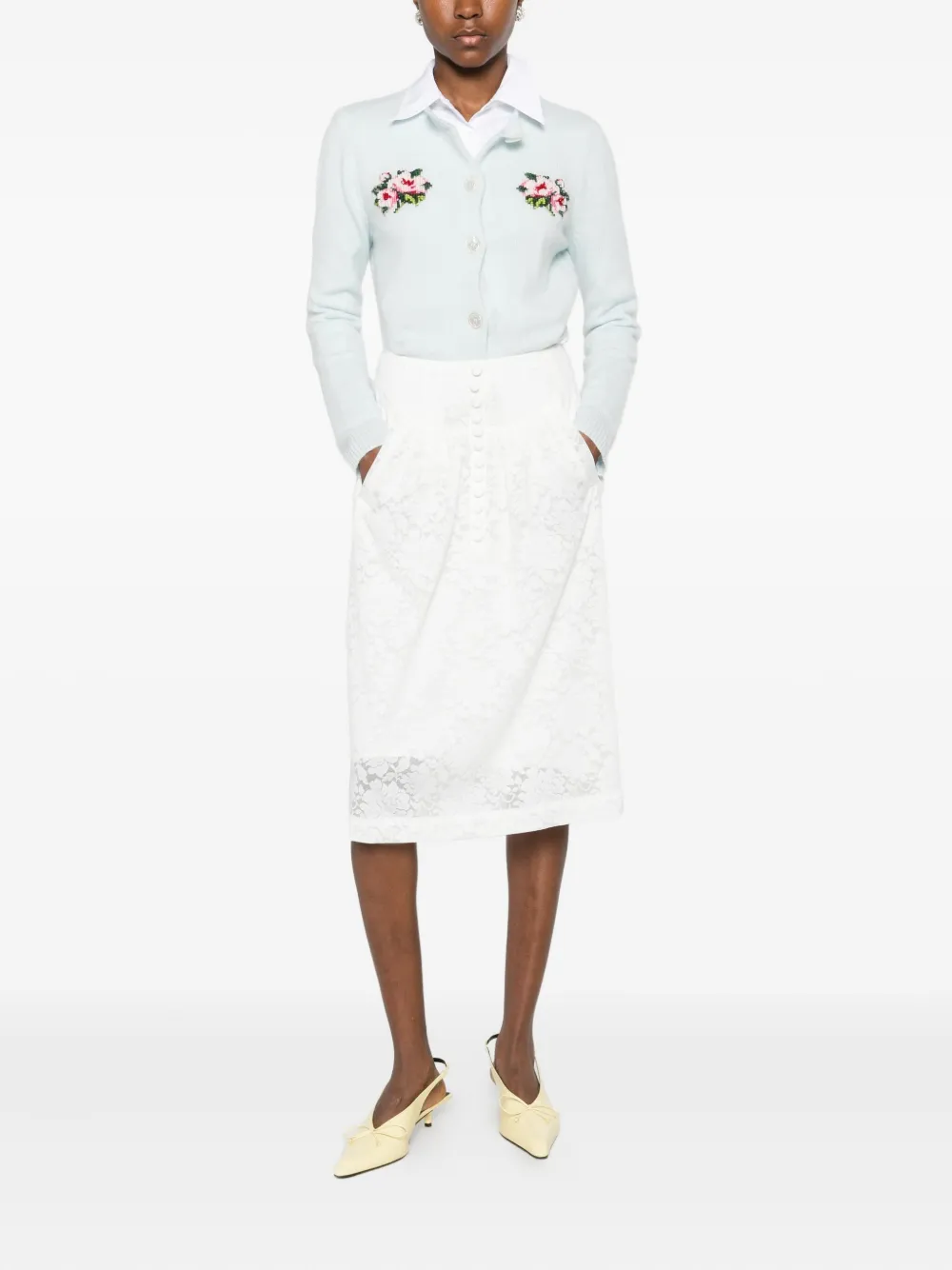 Shushu-tong Floral-lace Midi Skirt In White