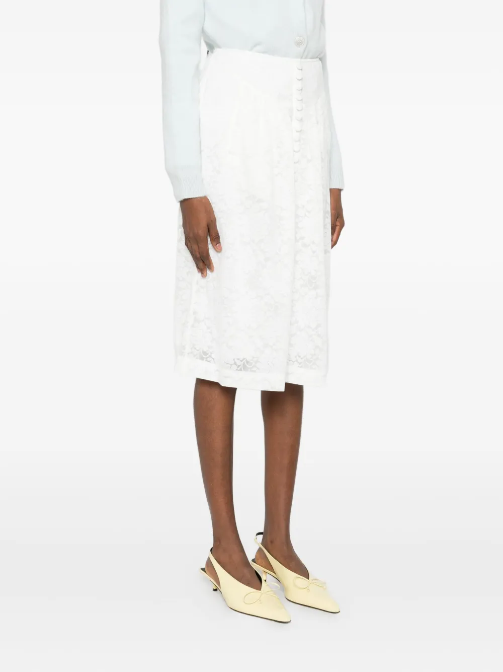 Shushu-tong Floral-lace Midi Skirt In White