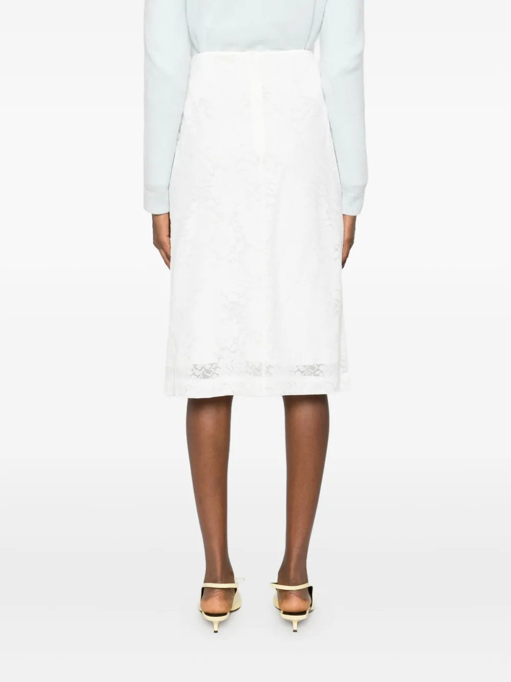 Shushu-tong Floral-lace Midi Skirt In White