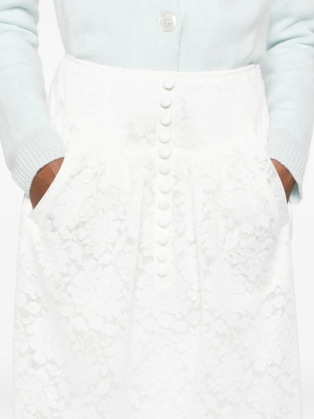 Shushu-tong Floral-lace Midi Skirt In White