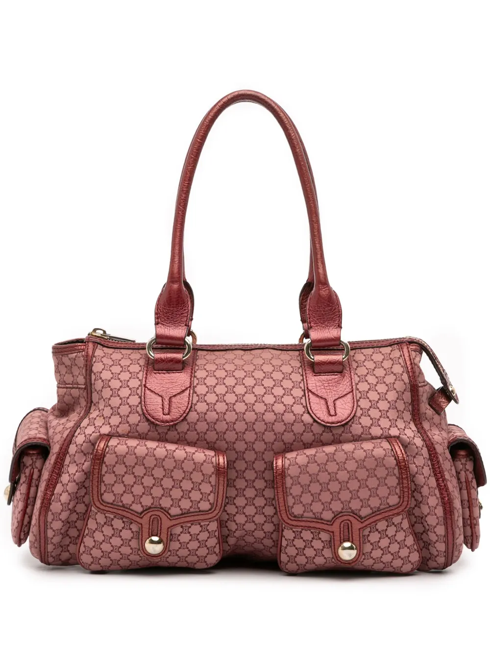 Pre-owned Celine 2016 Macadam Canvas Handbag In Red